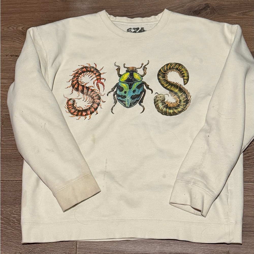 Cream Insect Graphic Crewneck Sweater
